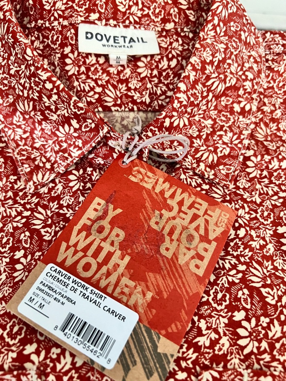 NWT: Carver Work Shirt Dove Tail Red Floral Womens Cotton Button-Up Shirt sz M - Picture 3 of 6